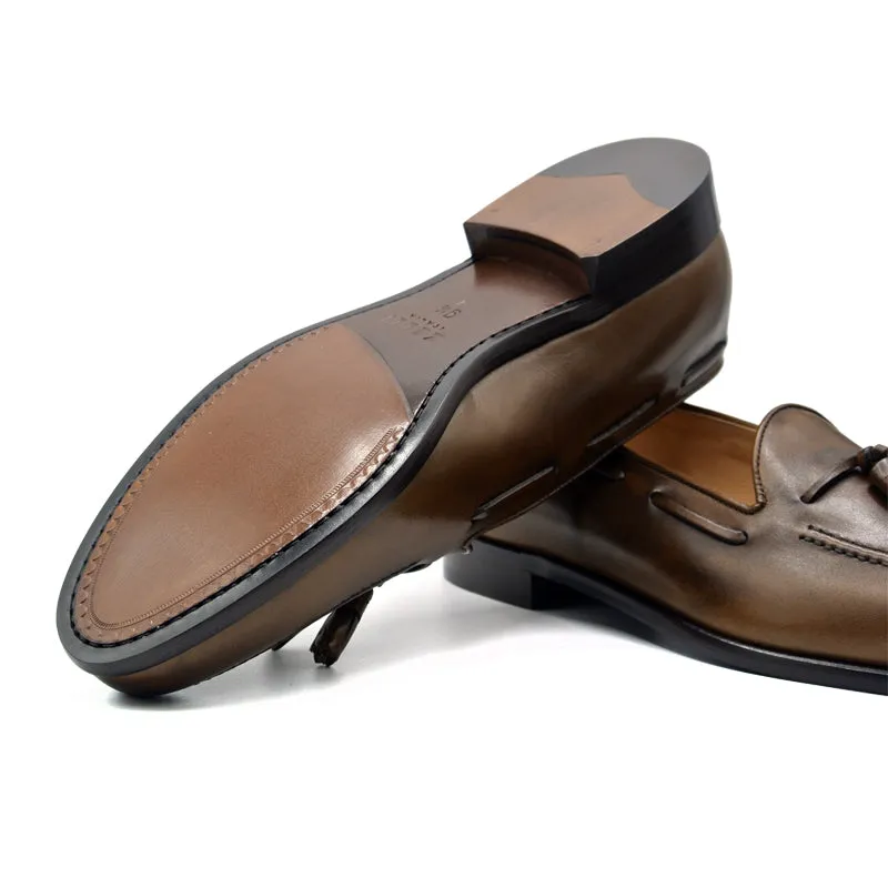 15-584-CRM FRANCO Italian Calfskin Tassel Loafer, Caramel