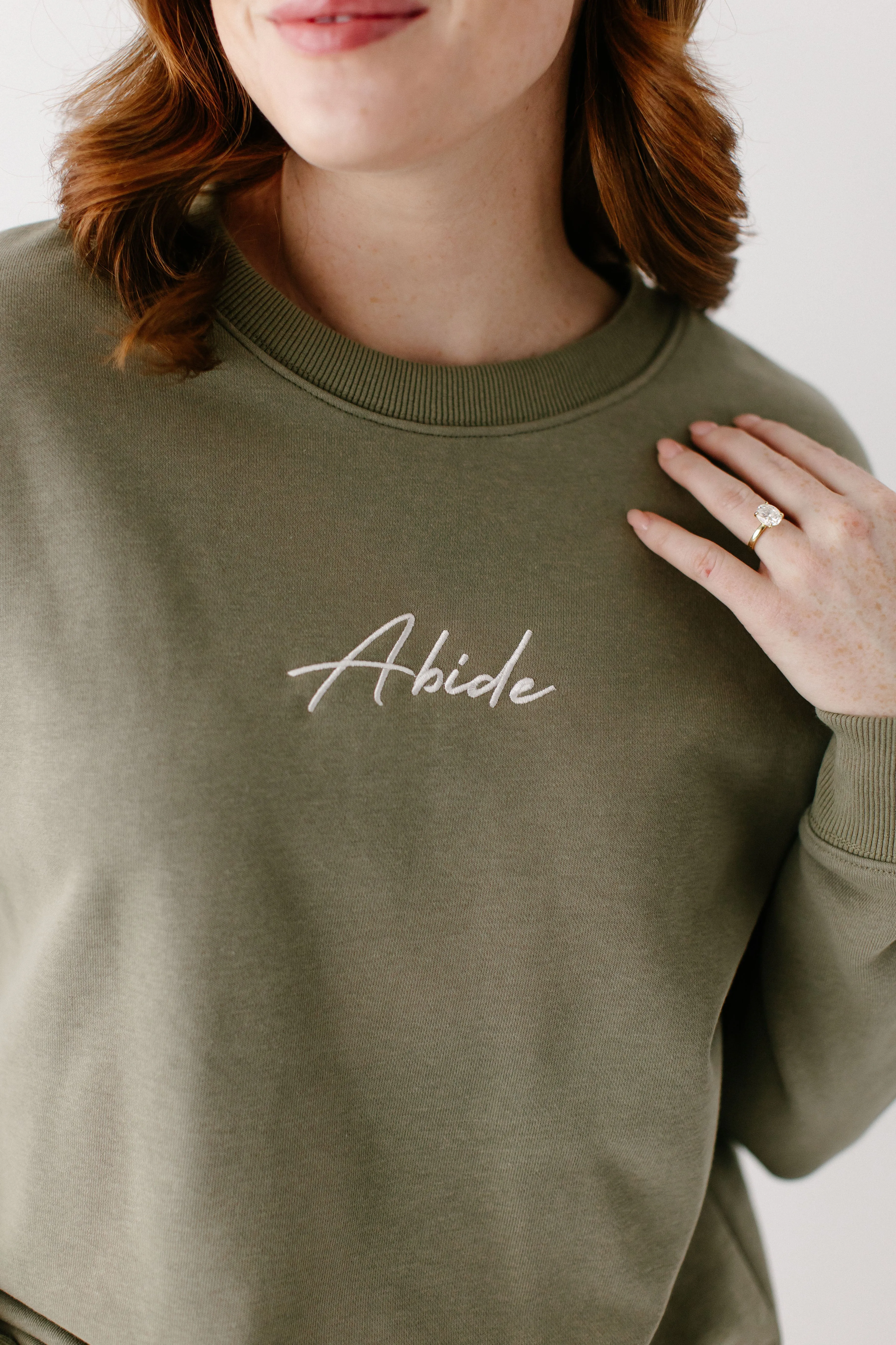 'Abide' Embroidered Pullover in Washed Olive FINAL SALE