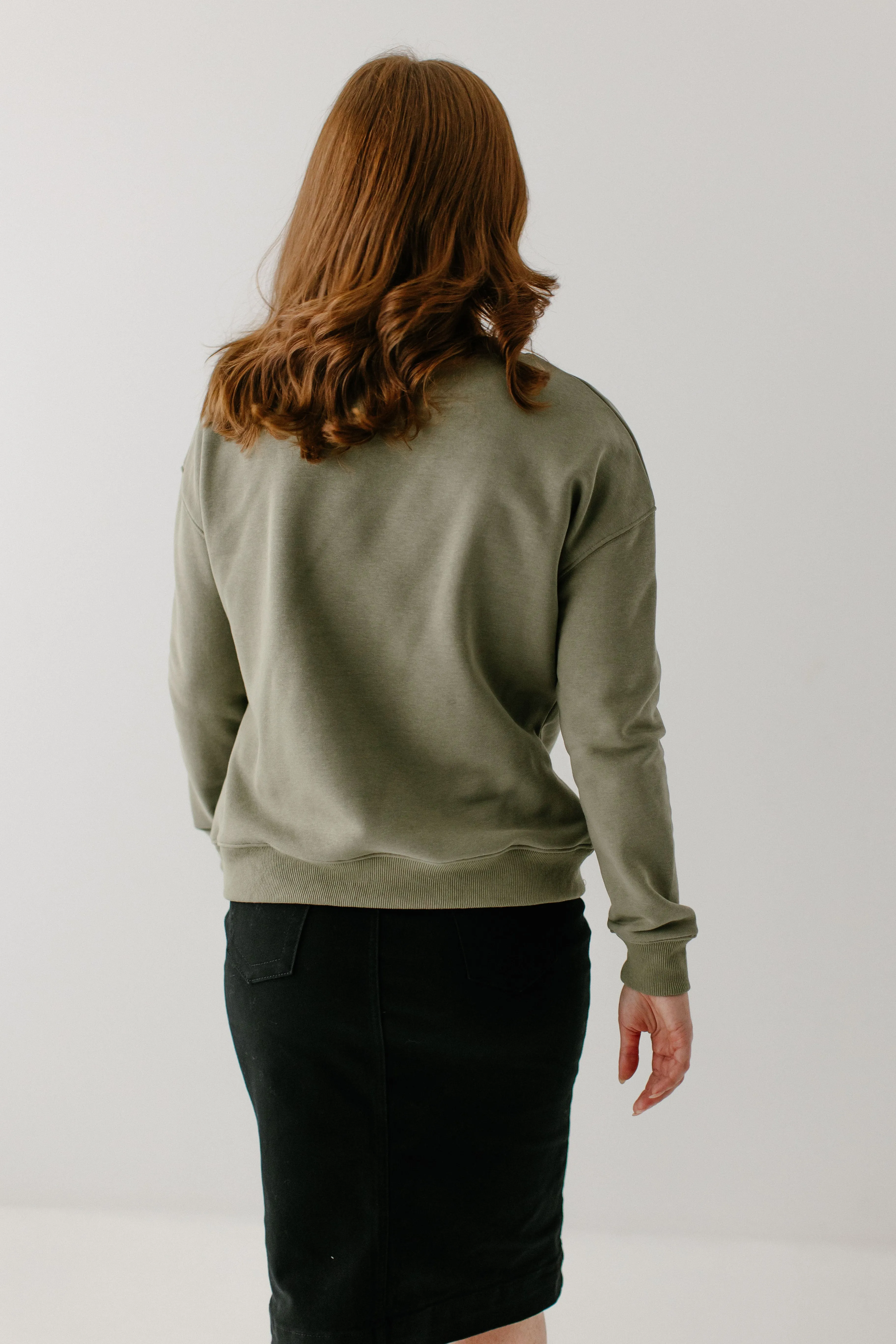 'Abide' Embroidered Pullover in Washed Olive FINAL SALE