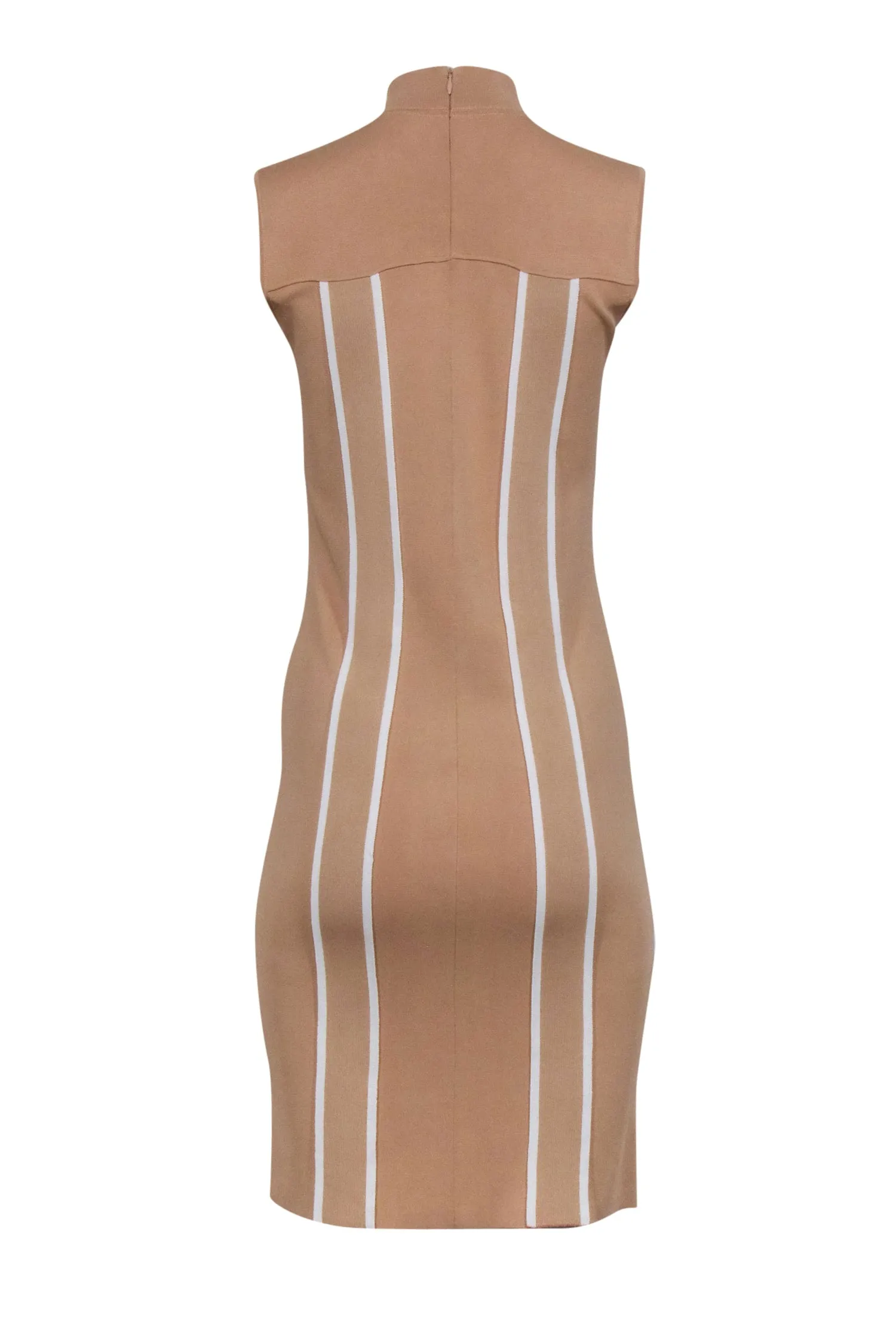 Akris - Beige Sleeveless Dress w/ White Stripes Sz 6