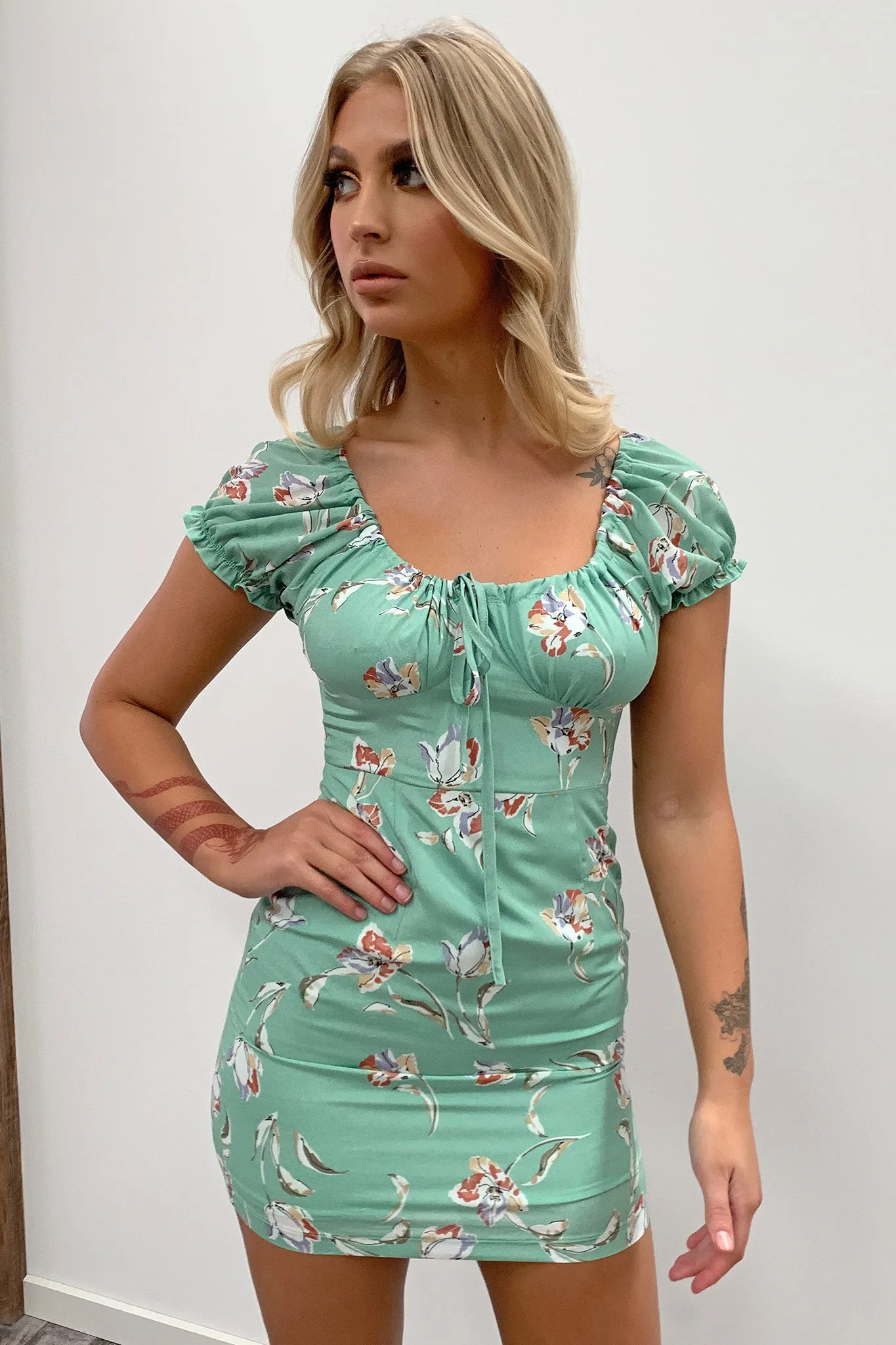 Alma Dress - Light Green Floral