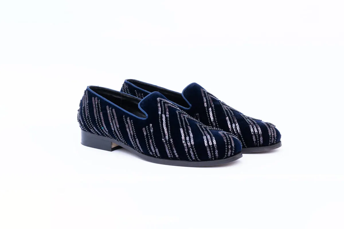 ASYMMETRIC EMBROIDERY SLIP-ONS-BLUE