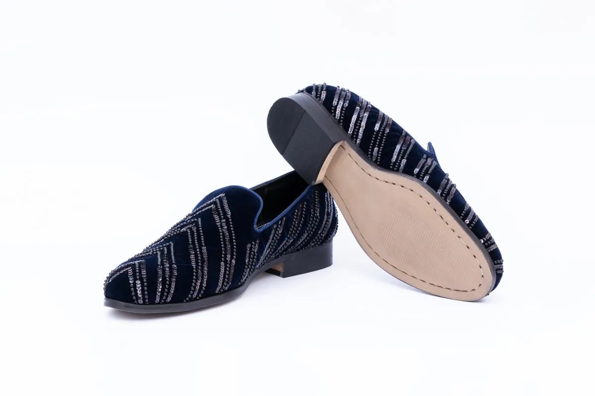 ASYMMETRIC EMBROIDERY SLIP-ONS-BLUE