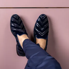 ASYMMETRIC EMBROIDERY SLIP-ONS-BLUE