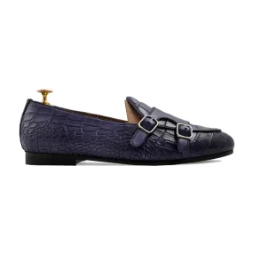 Baronia - Men's Blue Calf Leather Double Monkstrap