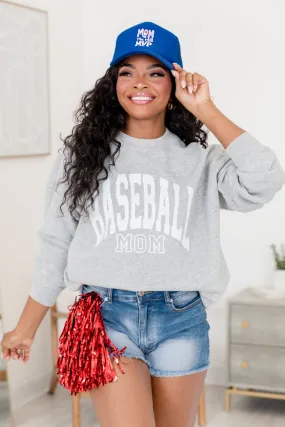 Baseball Mom Block Light Grey Oversized Graphic Sweatshirt