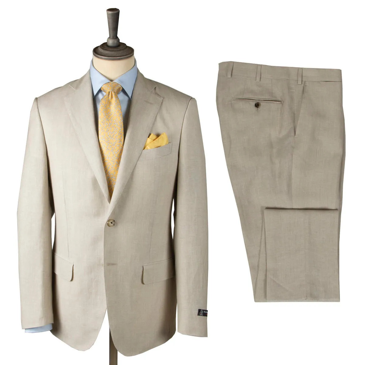 Beige Linen, Wool & Silk Two Piece Suit