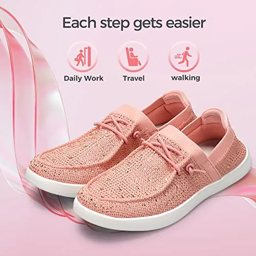 BELOS Women's Rhinestone Lace Up Loafers Shoes Comfortable Slip On Mesh Knit Walking Shoes Fashion Lightweight Sparkly Glitter Sneaker(Pink,6