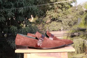 Bespoke Burgundy Suede Monk Strap Shoe for Men