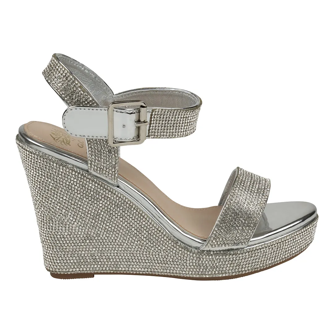 Betty Silver Embellished Slingback Wedge Sandals