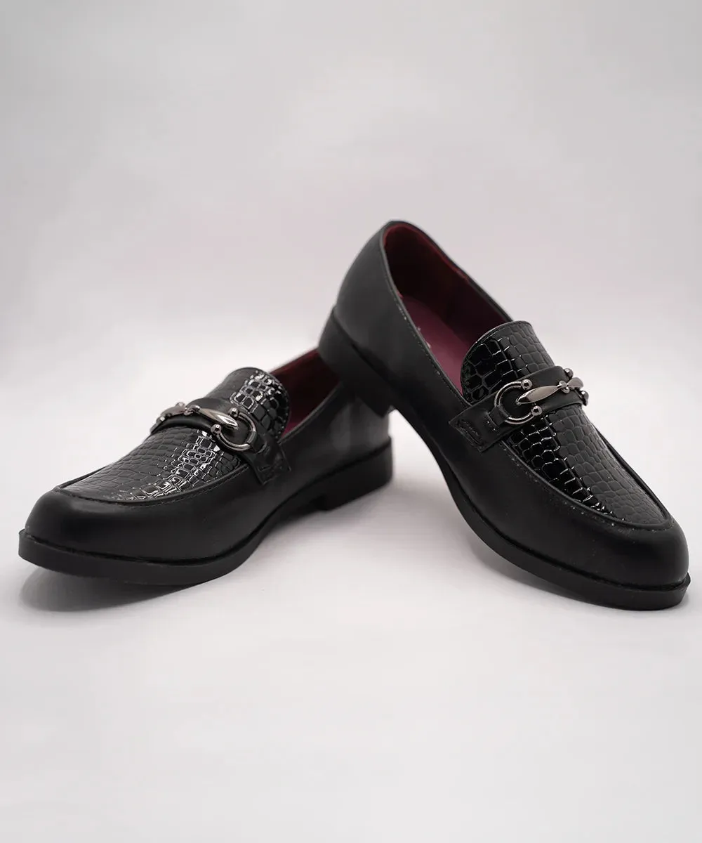 Black Party wear loafer shoes for Boys