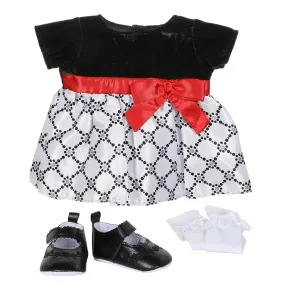 BLC C BU Fashion Set - Black Velvet Dress w/Red Bow Fits 20"