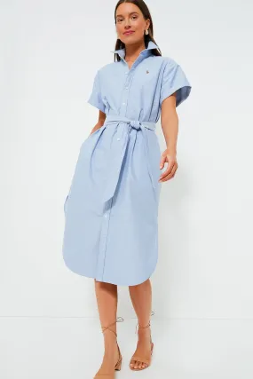 Blue Cotton Oxford Shortsleeve Day Dress