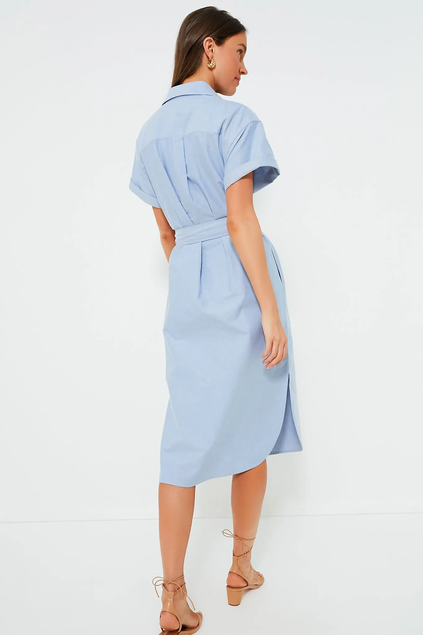 Blue Cotton Oxford Shortsleeve Day Dress