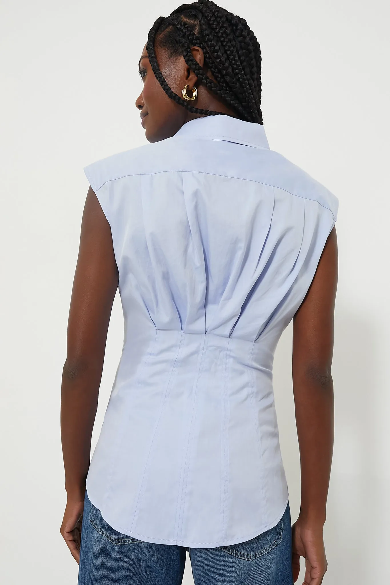 Blue Kendra Shirting Sleeveless Button Down