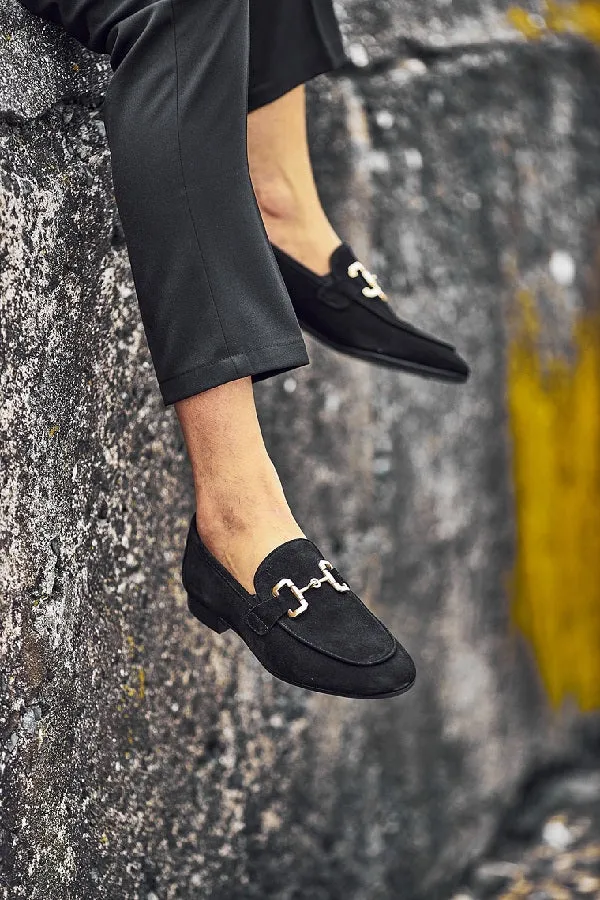 Bojoni Bravo Black Suede Horsebit Loafers