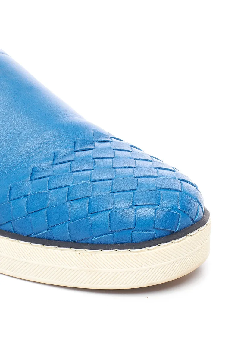 Bottega Veneta Blue Intrecciato Slip-On Sneakers 37.5