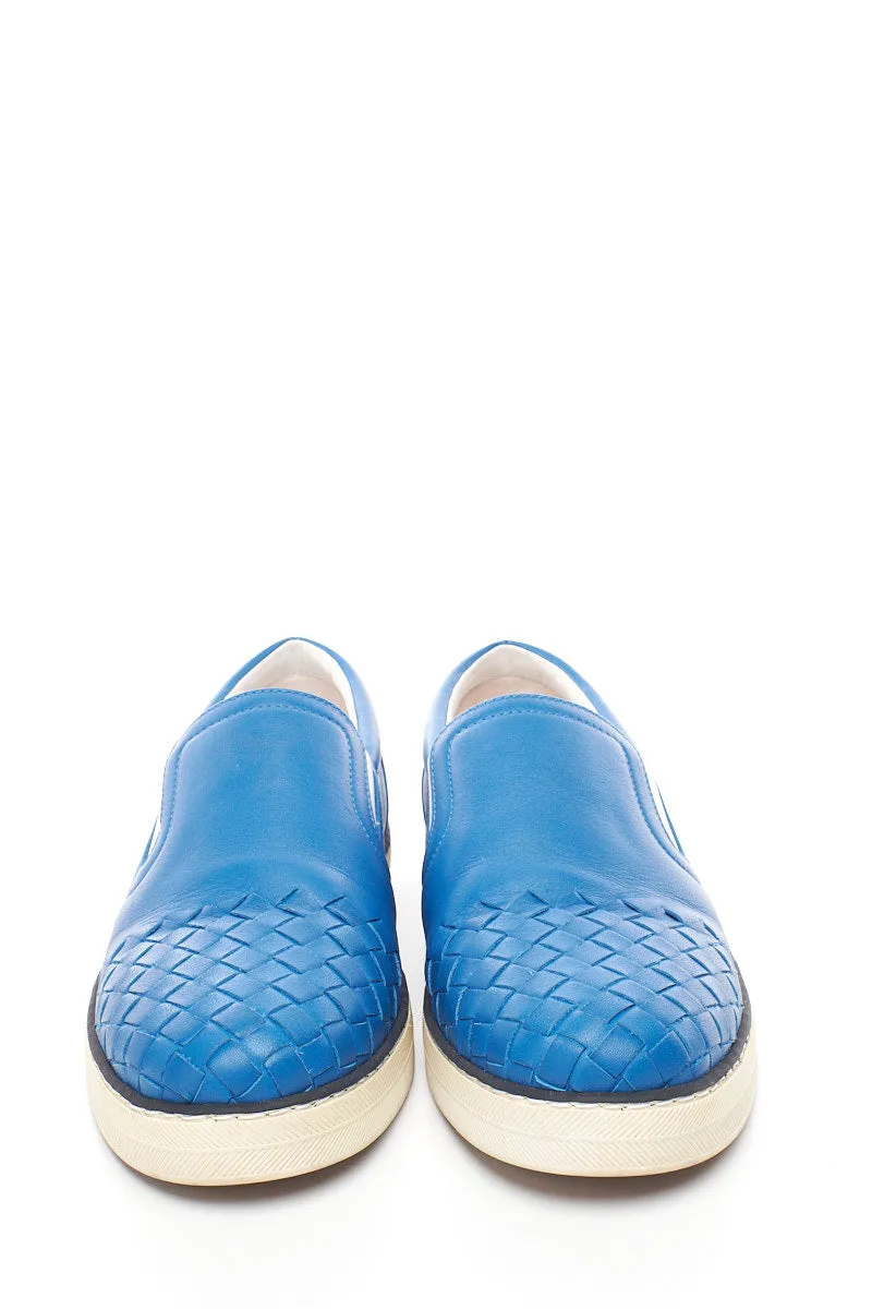 Bottega Veneta Blue Intrecciato Slip-On Sneakers 37.5