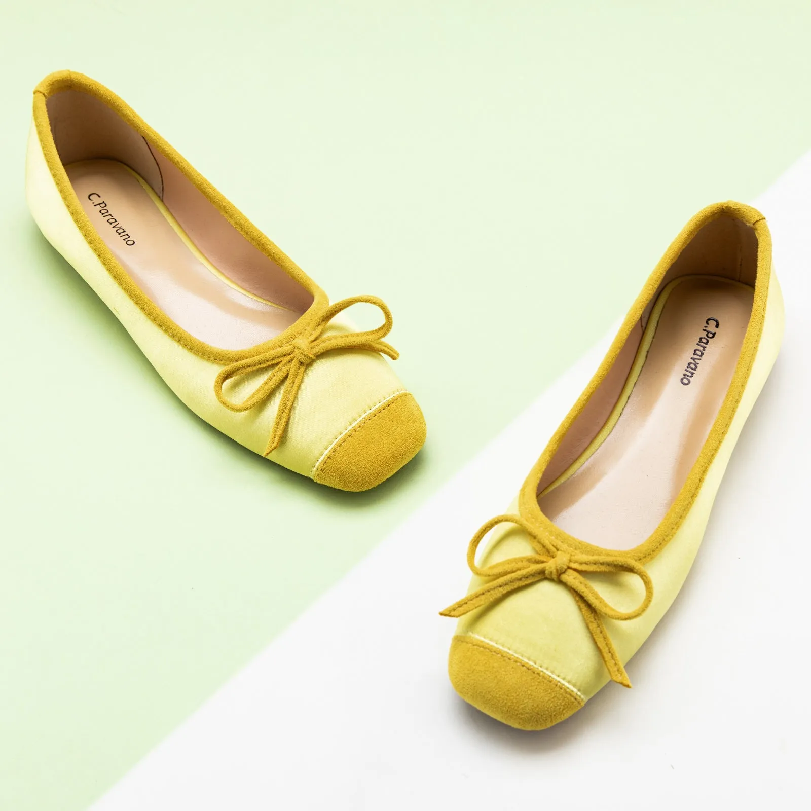 Cap-Toe Silk Ballet Flats (Elena) Yellow