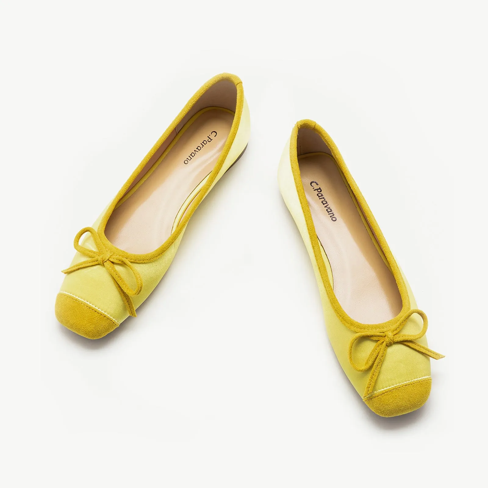 Cap-Toe Silk Ballet Flats (Elena) Yellow