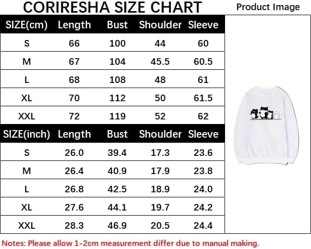 CORIRESHA Cute Cat Sweatshirt Crewneck Long Sleeve Cotton Basic Simple Pullover