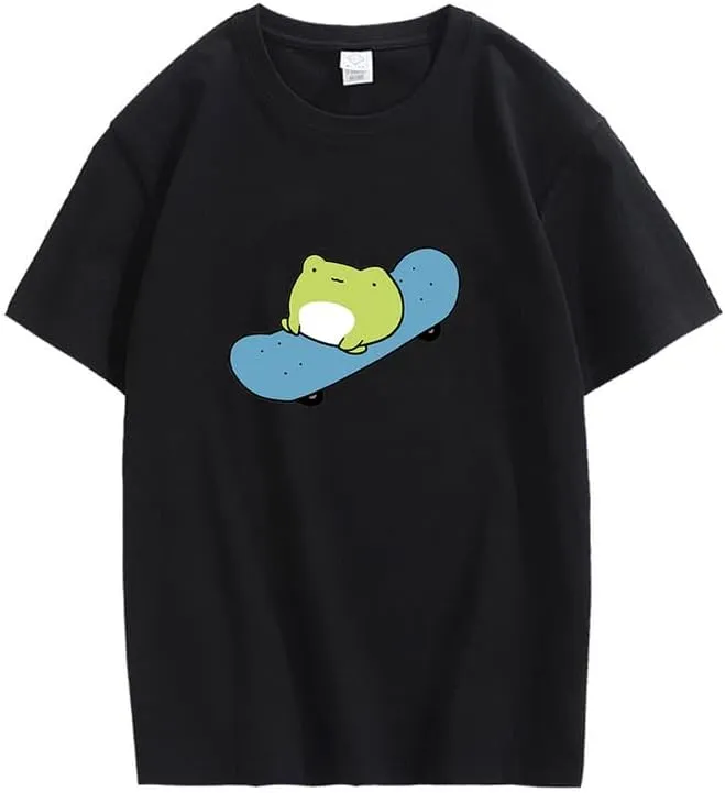 CORIRESHA Cute Frog T-Shirt Crewneck Short Sleeve Casual Unisex Skateboard Top