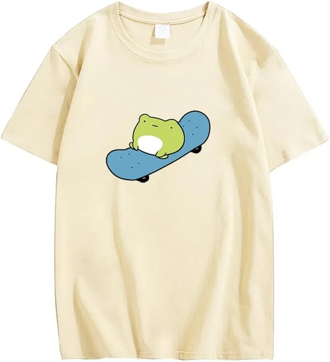 CORIRESHA Cute Frog T-Shirt Crewneck Short Sleeve Casual Unisex Skateboard Top