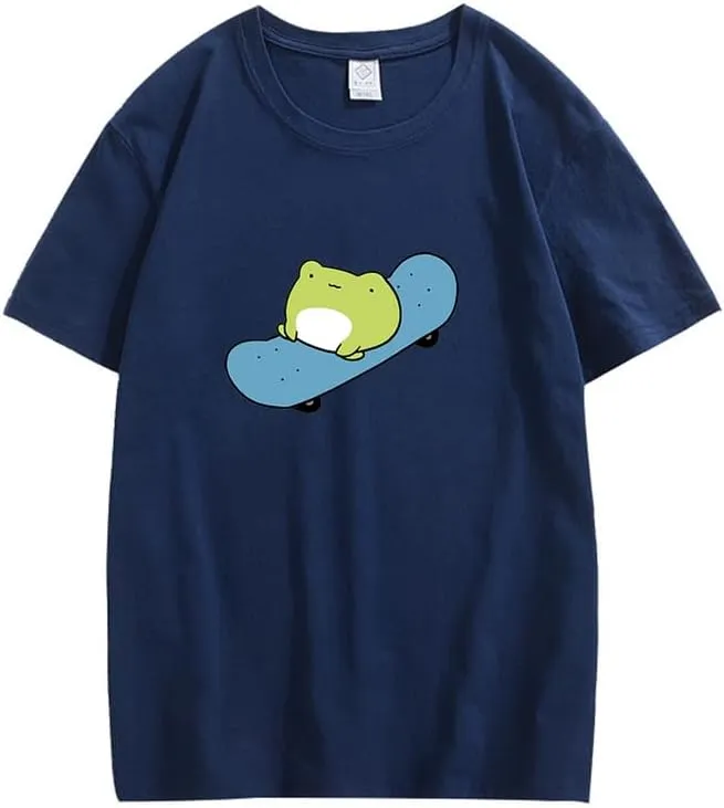 CORIRESHA Cute Frog T-Shirt Crewneck Short Sleeve Casual Unisex Skateboard Top