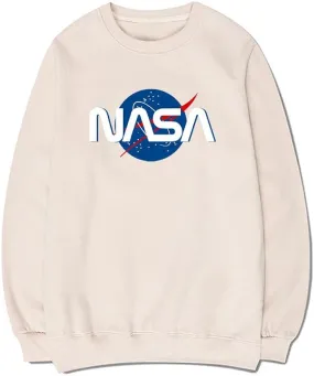 CORIRESHA Fashion NASA Logo Crewneck Long Sleeve Casual Simple Pullover Sweatshirt