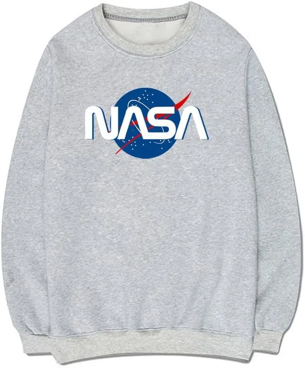 CORIRESHA Fashion NASA Logo Crewneck Long Sleeve Casual Simple Pullover Sweatshirt