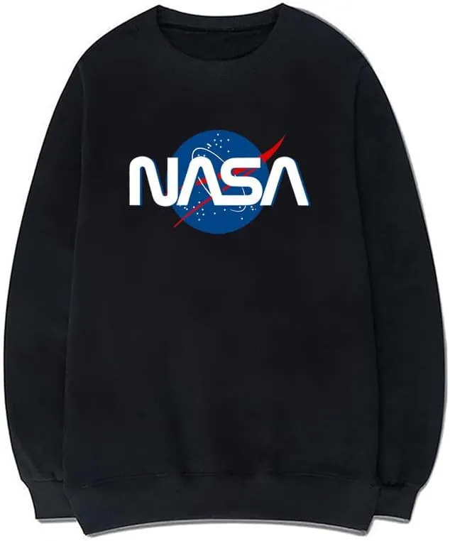 CORIRESHA Fashion NASA Logo Crewneck Long Sleeve Casual Simple Pullover Sweatshirt