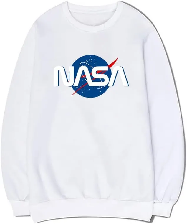 CORIRESHA Fashion NASA Logo Crewneck Long Sleeve Casual Simple Pullover Sweatshirt