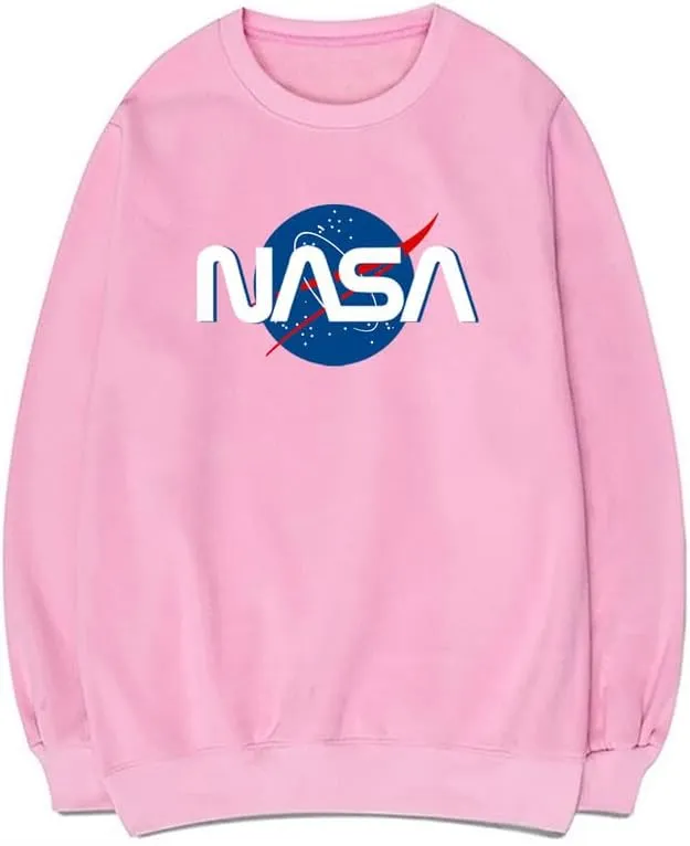 CORIRESHA Fashion NASA Logo Crewneck Long Sleeve Casual Simple Pullover Sweatshirt