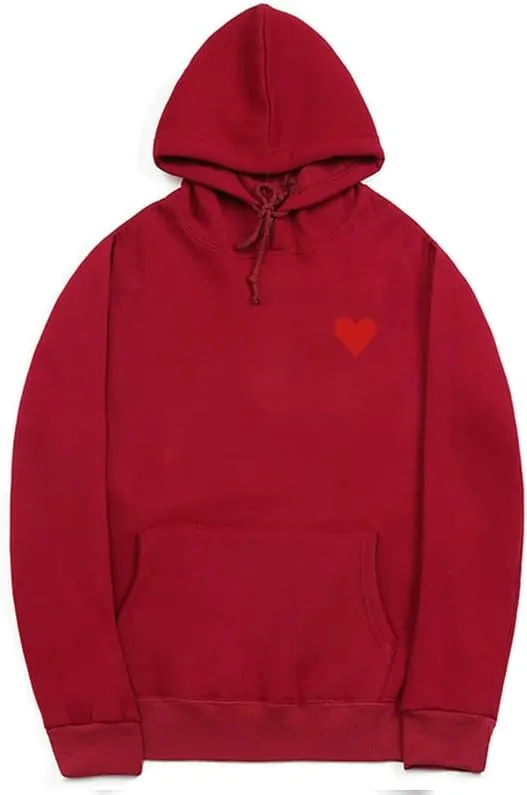 CORIRESHA Red Heart Hoodie Long Sleeve Drawstring Kangaroo Pocket Valentine's Day Sweatshirt