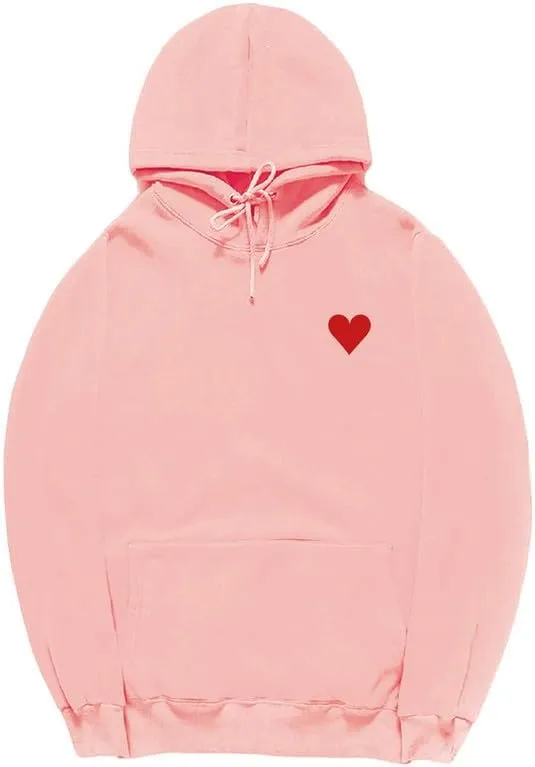 CORIRESHA Red Heart Hoodie Long Sleeve Drawstring Kangaroo Pocket Valentine's Day Sweatshirt