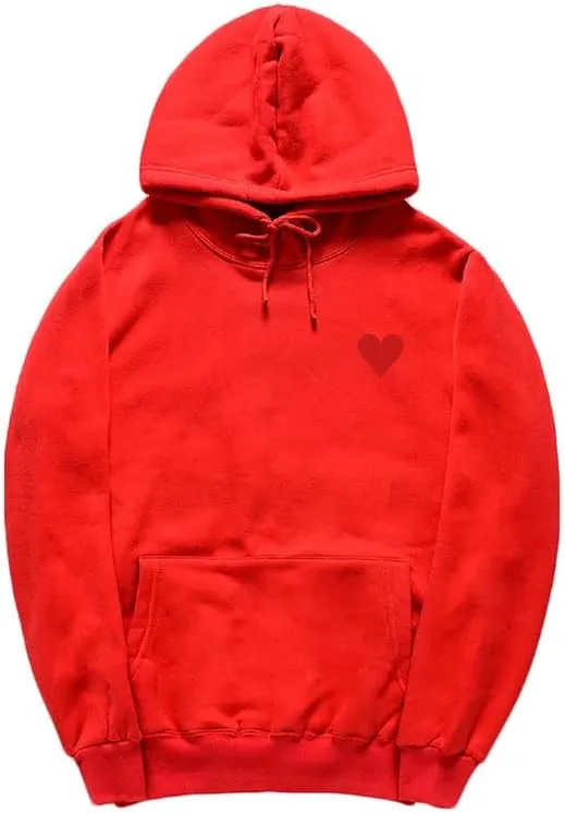 CORIRESHA Red Heart Hoodie Long Sleeve Drawstring Kangaroo Pocket Valentine's Day Sweatshirt