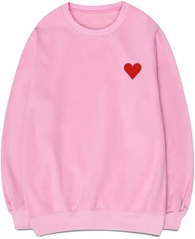 CORIRESHA Red Heart Sweatshirt Crewneck Long Sleeve Cotton Valentine's Day Pullover