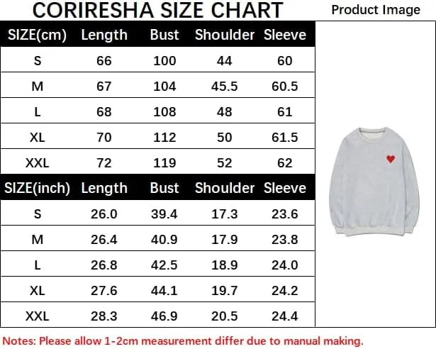 CORIRESHA Red Heart Sweatshirt Crewneck Long Sleeve Cotton Valentine's Day Pullover