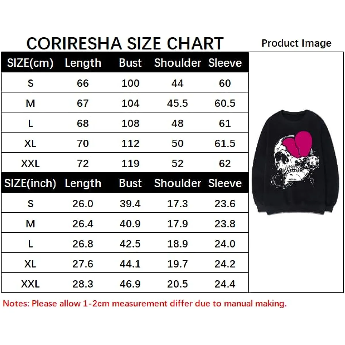 CORIRESHA Teen Casual Halloween Skull Crewneck Long Sleeve Cute Heart Sweatshirt