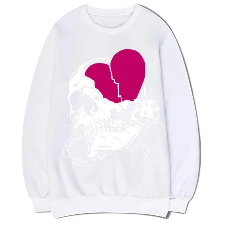 CORIRESHA Teen Casual Halloween Skull Crewneck Long Sleeve Cute Heart Sweatshirt