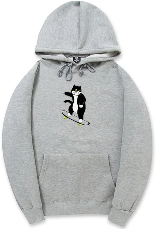 CORIRESHA Teen Cat Lover Hoodie Long Sleeve Drawstring Kangaroo Pocket Cute Skateboard Sweatshirt