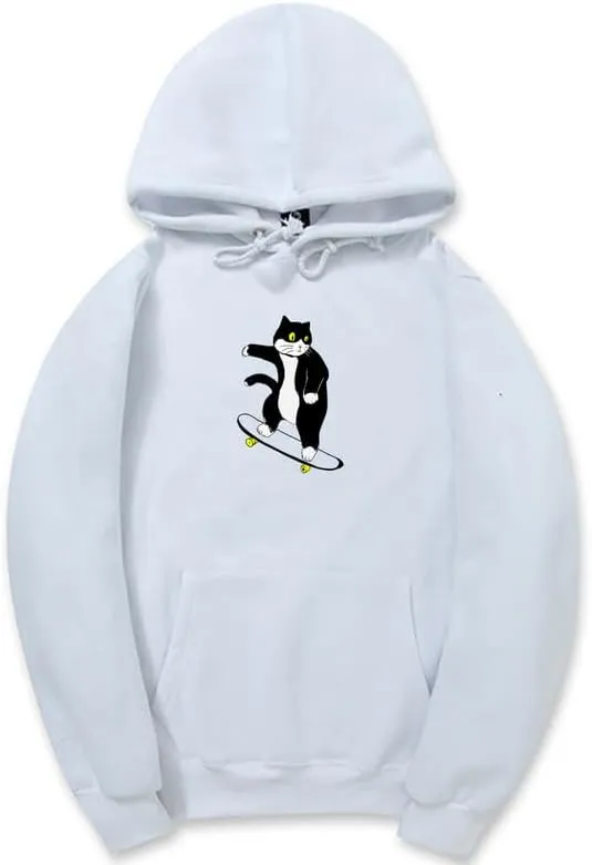 CORIRESHA Teen Cat Lover Hoodie Long Sleeve Drawstring Kangaroo Pocket Cute Skateboard Sweatshirt