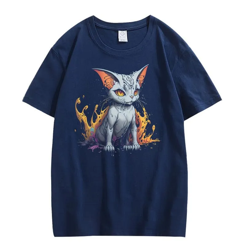 CORIRESHA Teen Cute Cat Crewneck Short Sleeve Casual Summer Basic T-Shirt