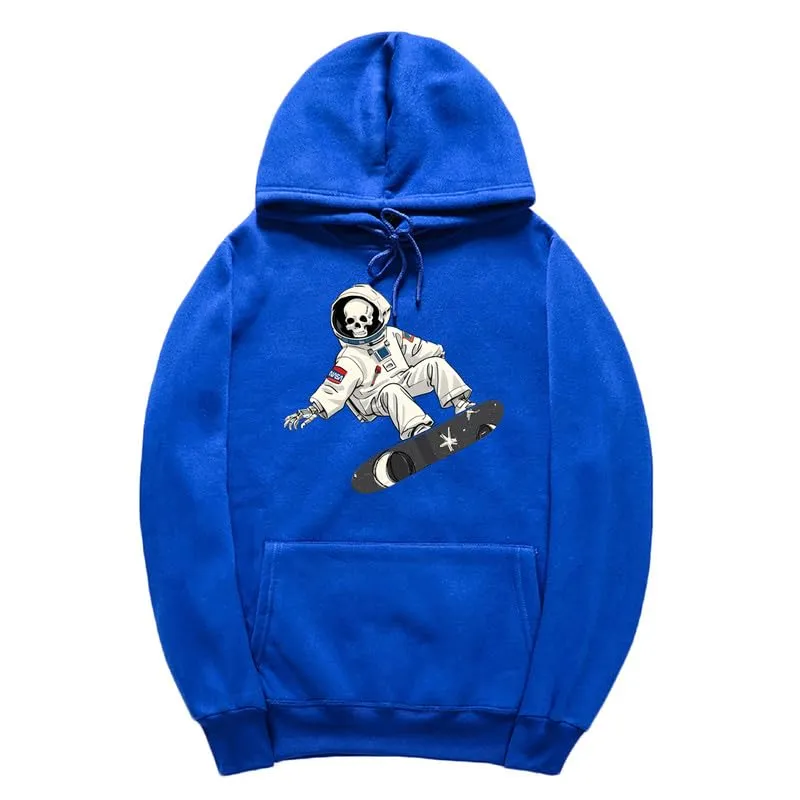 CORIRESHA Unisex Halloween Skull Astronaut Hoodie Casual Long Sleeve Drawstring Skateboarding Sweatshirt