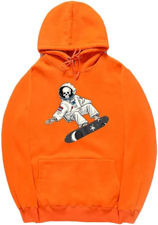 CORIRESHA Unisex Halloween Skull Astronaut Hoodie Casual Long Sleeve Drawstring Skateboarding Sweatshirt