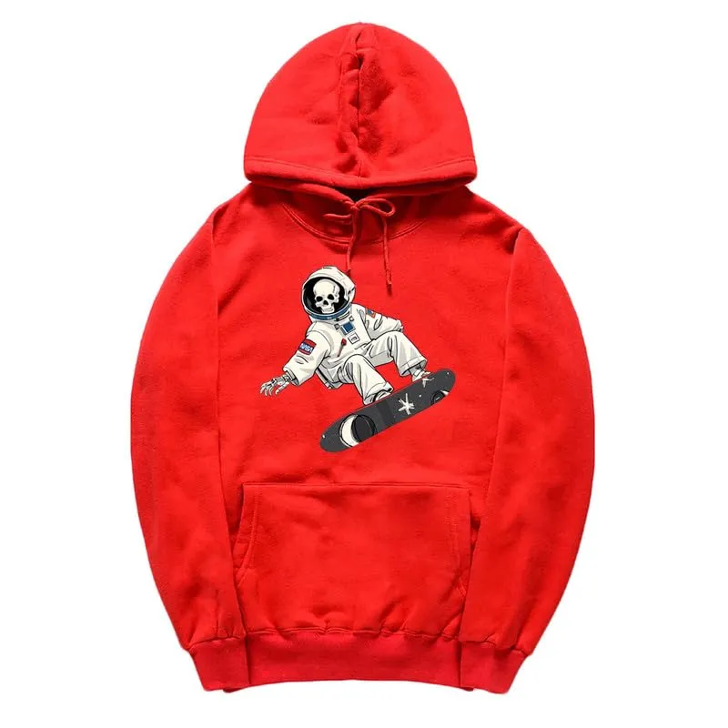 CORIRESHA Unisex Halloween Skull Astronaut Hoodie Casual Long Sleeve Drawstring Skateboarding Sweatshirt