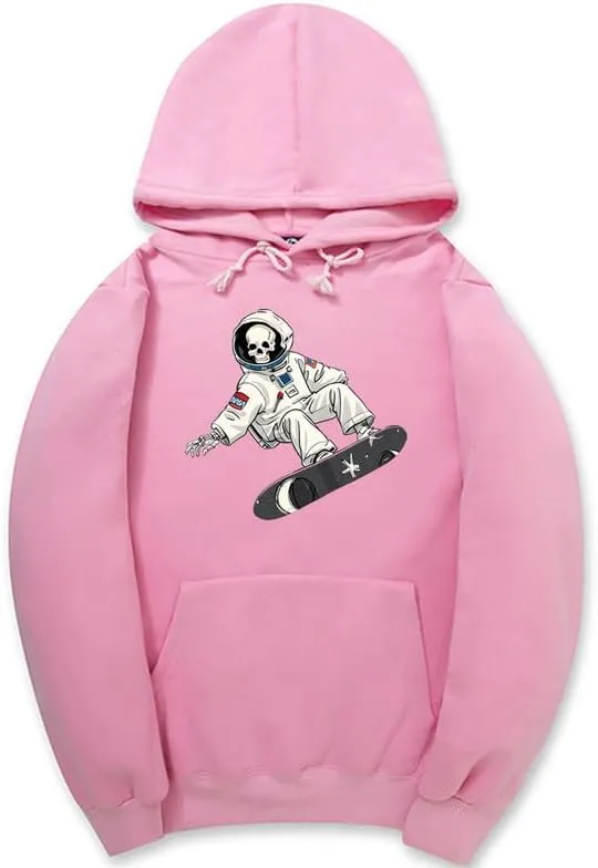 CORIRESHA Unisex Halloween Skull Astronaut Hoodie Casual Long Sleeve Drawstring Skateboarding Sweatshirt