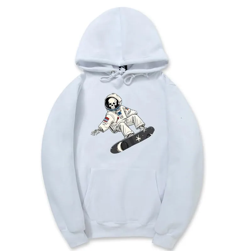 CORIRESHA Unisex Halloween Skull Astronaut Hoodie Casual Long Sleeve Drawstring Skateboarding Sweatshirt