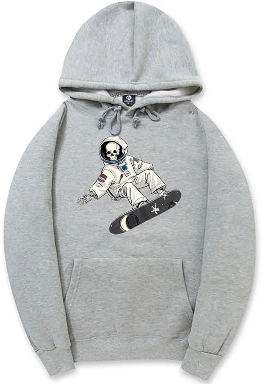 CORIRESHA Unisex Halloween Skull Astronaut Hoodie Casual Long Sleeve Drawstring Skateboarding Sweatshirt