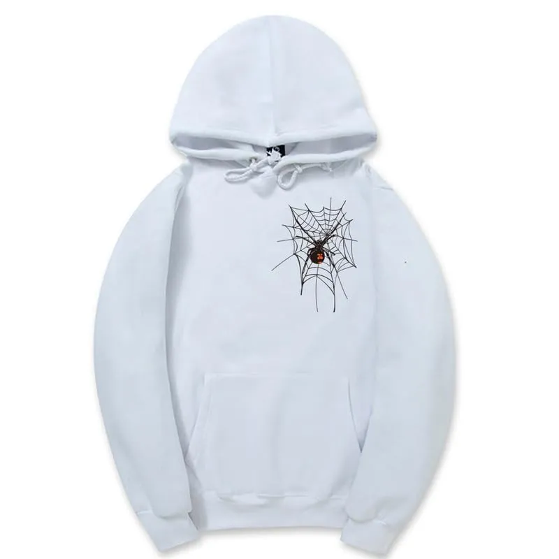 CORIRESHA Unisex Halloween Spider Web Hoodie Long Sleeve Drawstring Casual Y2K Aesthetics Sweatshirt